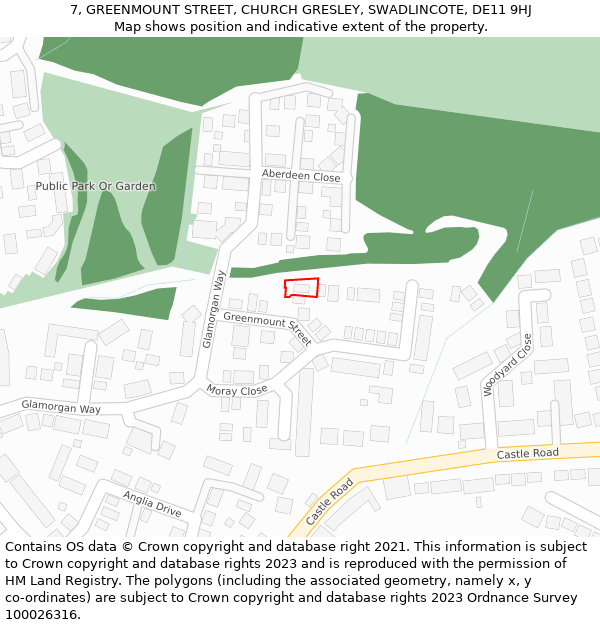 7, GREENMOUNT STREET, CHURCH GRESLEY, SWADLINCOTE, DE11 9HJ: Location map and indicative extent of plot