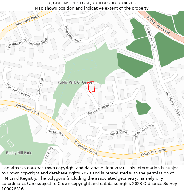 7, GREENSIDE CLOSE, GUILDFORD, GU4 7EU: Location map and indicative extent of plot