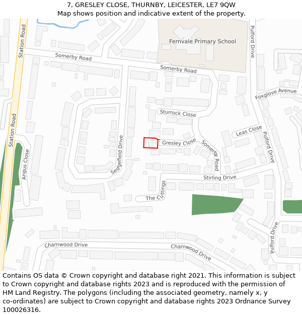 7, GRESLEY CLOSE, THURNBY, LEICESTER, LE7 9QW: Location map and indicative extent of plot