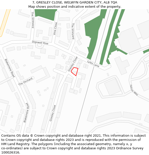 7, GRESLEY CLOSE, WELWYN GARDEN CITY, AL8 7QA: Location map and indicative extent of plot