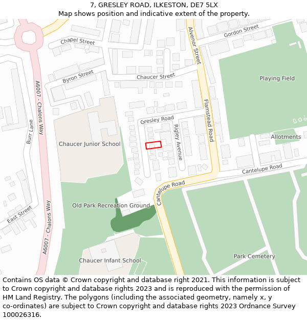 7, GRESLEY ROAD, ILKESTON, DE7 5LX: Location map and indicative extent of plot