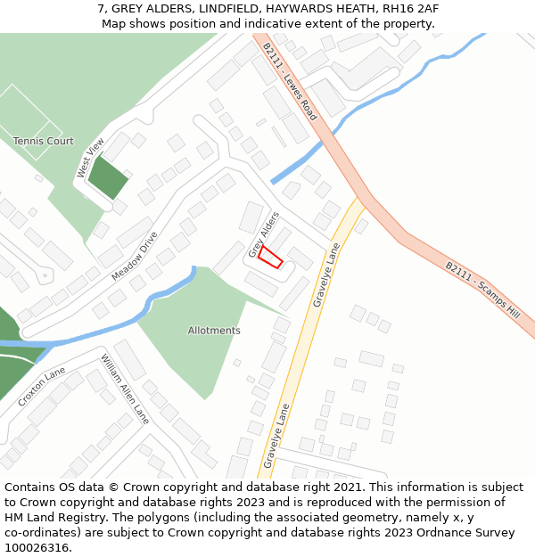 7, GREY ALDERS, LINDFIELD, HAYWARDS HEATH, RH16 2AF: Location map and indicative extent of plot