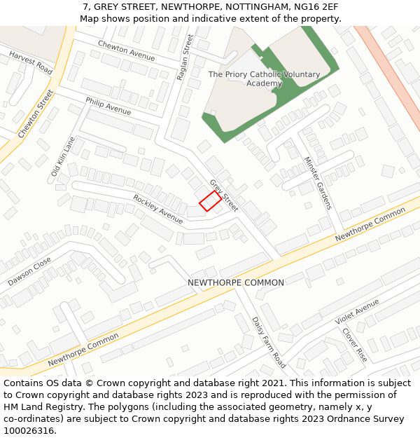 7, GREY STREET, NEWTHORPE, NOTTINGHAM, NG16 2EF: Location map and indicative extent of plot