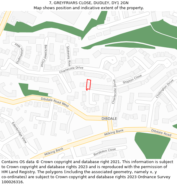 7, GREYFRIARS CLOSE, DUDLEY, DY1 2GN: Location map and indicative extent of plot