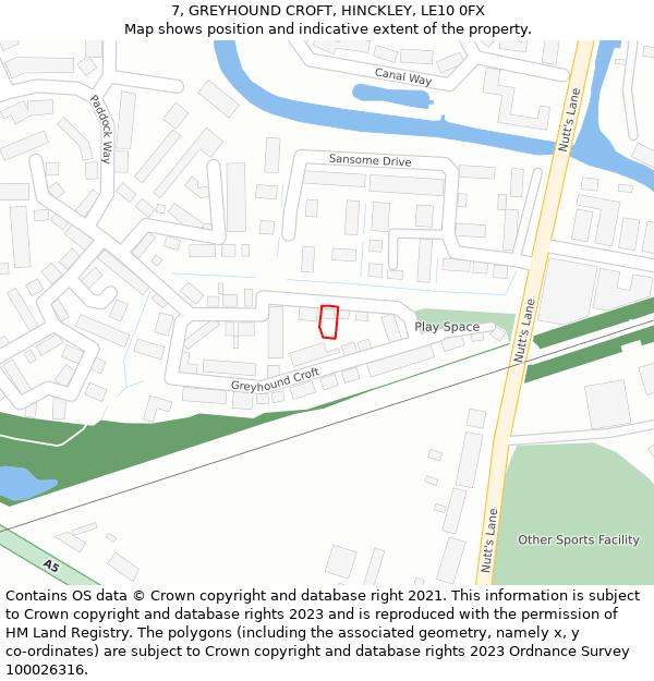 7, GREYHOUND CROFT, HINCKLEY, LE10 0FX: Location map and indicative extent of plot