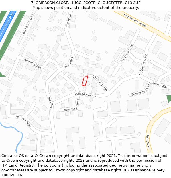 7, GRIERSON CLOSE, HUCCLECOTE, GLOUCESTER, GL3 3UF: Location map and indicative extent of plot