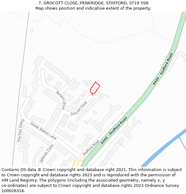 7, GROCOTT CLOSE, PENKRIDGE, STAFFORD, ST19 5SN: Location map and indicative extent of plot