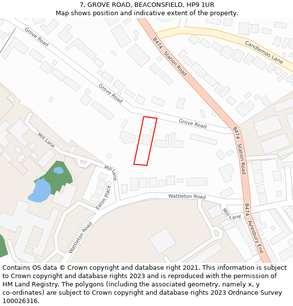 7, GROVE ROAD, BEACONSFIELD, HP9 1UR: Location map and indicative extent of plot