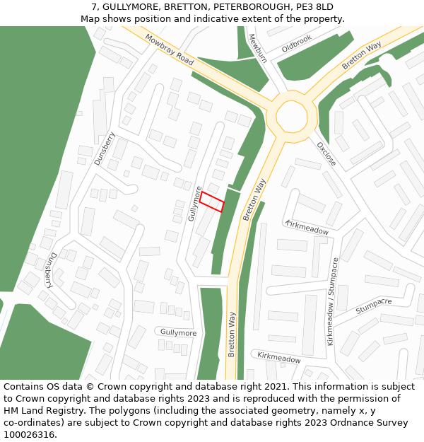 7, GULLYMORE, BRETTON, PETERBOROUGH, PE3 8LD: Location map and indicative extent of plot