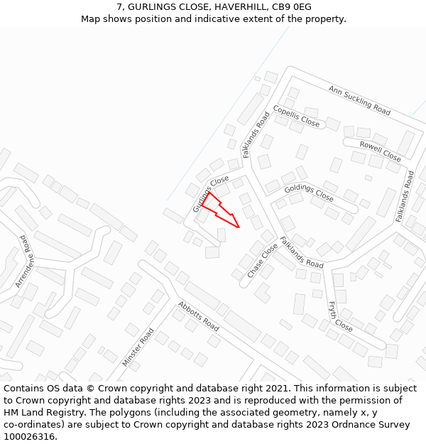 7, GURLINGS CLOSE, HAVERHILL, CB9 0EG: Location map and indicative extent of plot