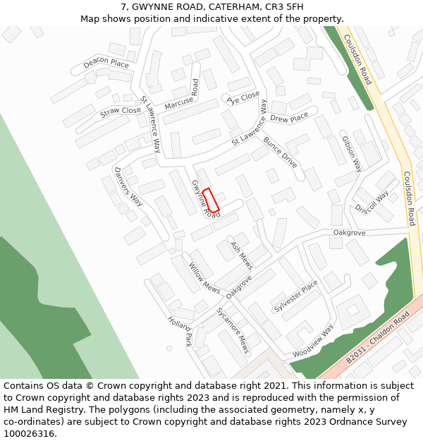 7, GWYNNE ROAD, CATERHAM, CR3 5FH: Location map and indicative extent of plot