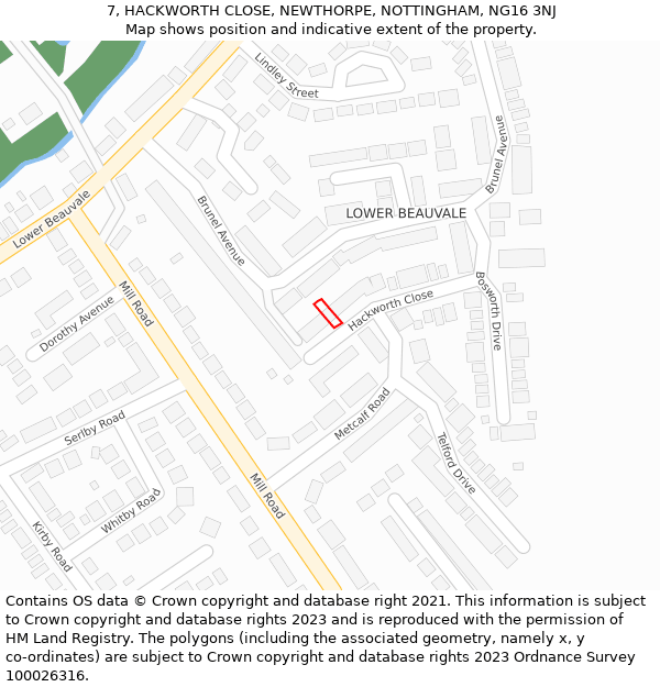 7, HACKWORTH CLOSE, NEWTHORPE, NOTTINGHAM, NG16 3NJ: Location map and indicative extent of plot