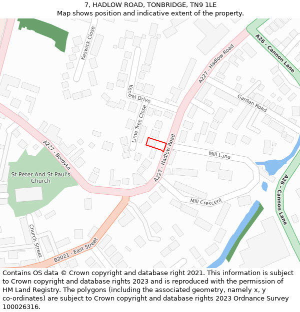 7, HADLOW ROAD, TONBRIDGE, TN9 1LE: Location map and indicative extent of plot