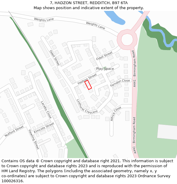 7, HADZON STREET, REDDITCH, B97 6TA: Location map and indicative extent of plot