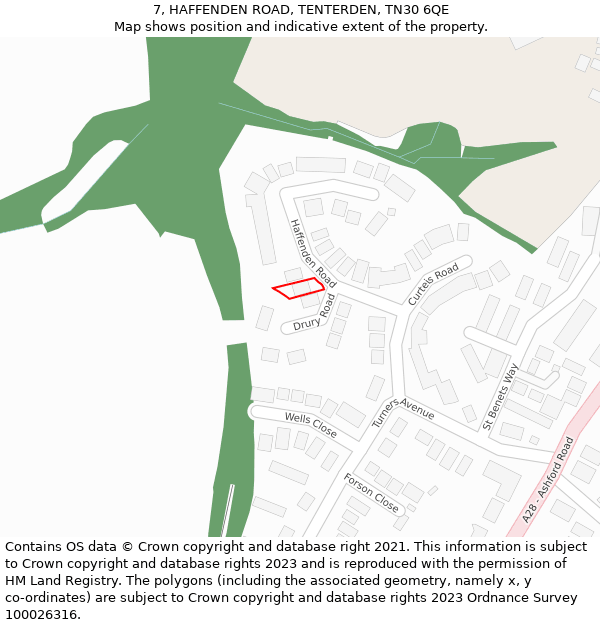 7, HAFFENDEN ROAD, TENTERDEN, TN30 6QE: Location map and indicative extent of plot