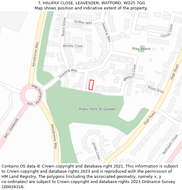 7, HALIFAX CLOSE, LEAVESDEN, WATFORD, WD25 7GG: Location map and indicative extent of plot