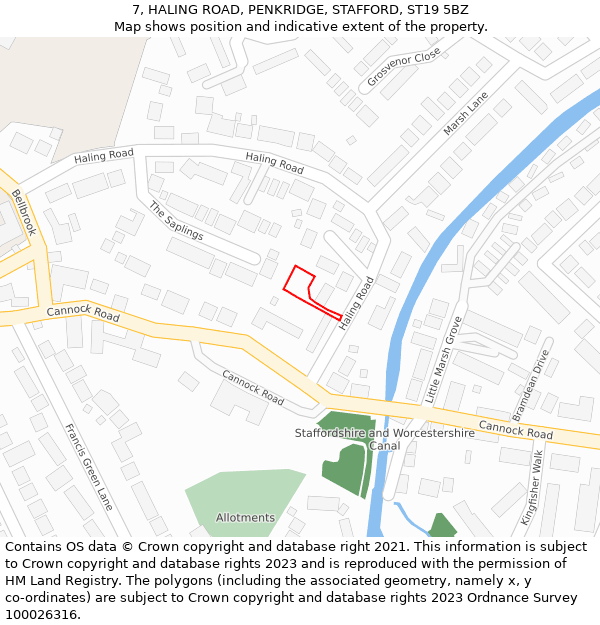 7, HALING ROAD, PENKRIDGE, STAFFORD, ST19 5BZ: Location map and indicative extent of plot