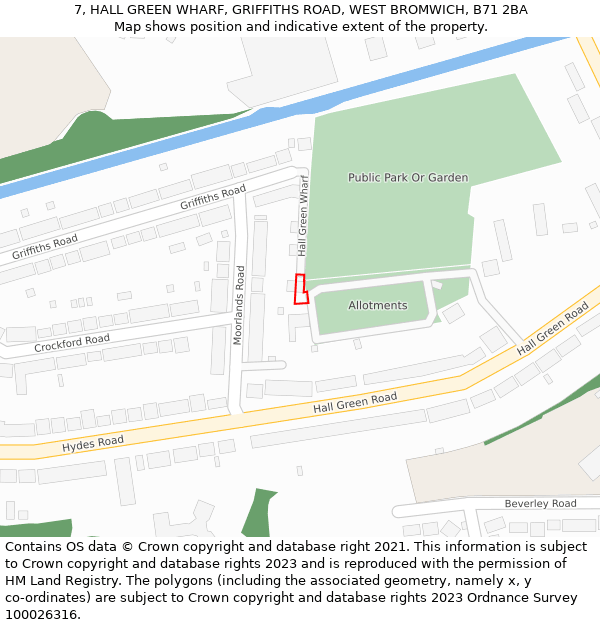 7, HALL GREEN WHARF, GRIFFITHS ROAD, WEST BROMWICH, B71 2BA: Location map and indicative extent of plot