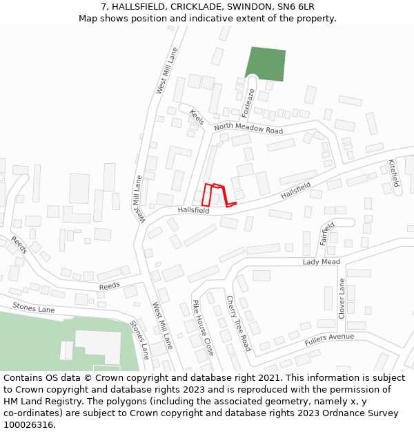 7, HALLSFIELD, CRICKLADE, SWINDON, SN6 6LR: Location map and indicative extent of plot