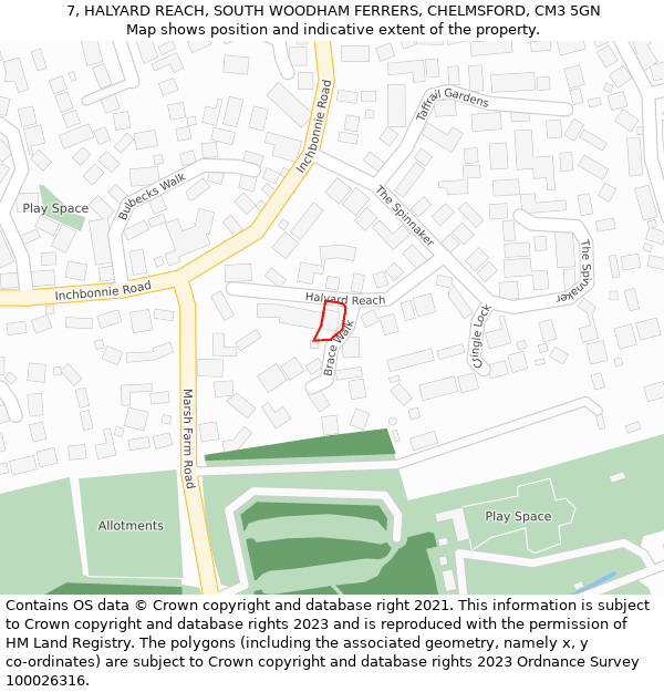 7, HALYARD REACH, SOUTH WOODHAM FERRERS, CHELMSFORD, CM3 5GN: Location map and indicative extent of plot