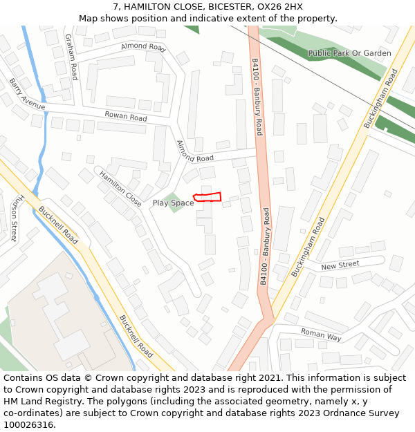 7, HAMILTON CLOSE, BICESTER, OX26 2HX: Location map and indicative extent of plot