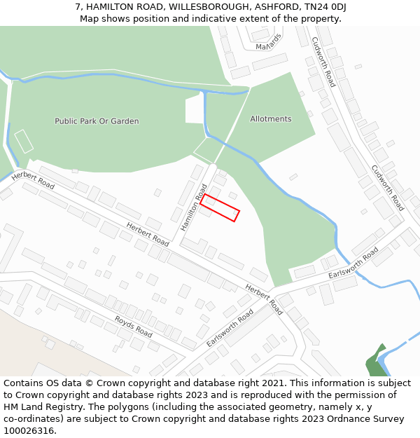 7, HAMILTON ROAD, WILLESBOROUGH, ASHFORD, TN24 0DJ: Location map and indicative extent of plot