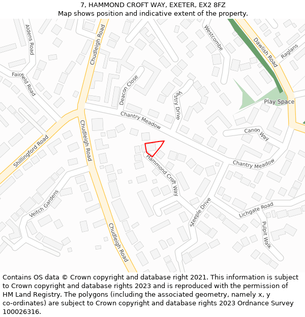 7, HAMMOND CROFT WAY, EXETER, EX2 8FZ: Location map and indicative extent of plot