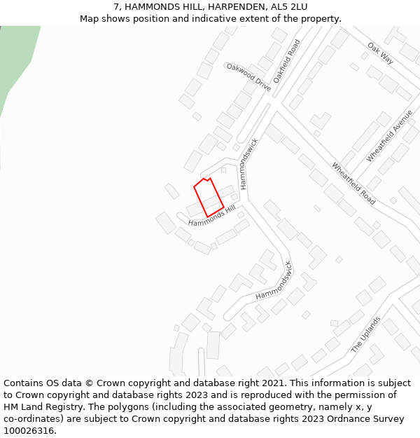 7, HAMMONDS HILL, HARPENDEN, AL5 2LU: Location map and indicative extent of plot