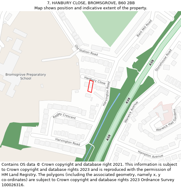 7, HANBURY CLOSE, BROMSGROVE, B60 2BB: Location map and indicative extent of plot