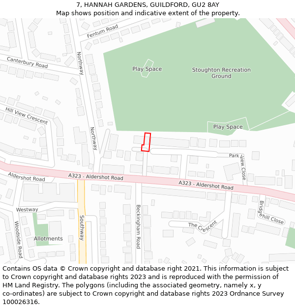 7, HANNAH GARDENS, GUILDFORD, GU2 8AY: Location map and indicative extent of plot