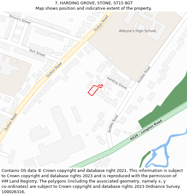 7, HARDING GROVE, STONE, ST15 8GT: Location map and indicative extent of plot