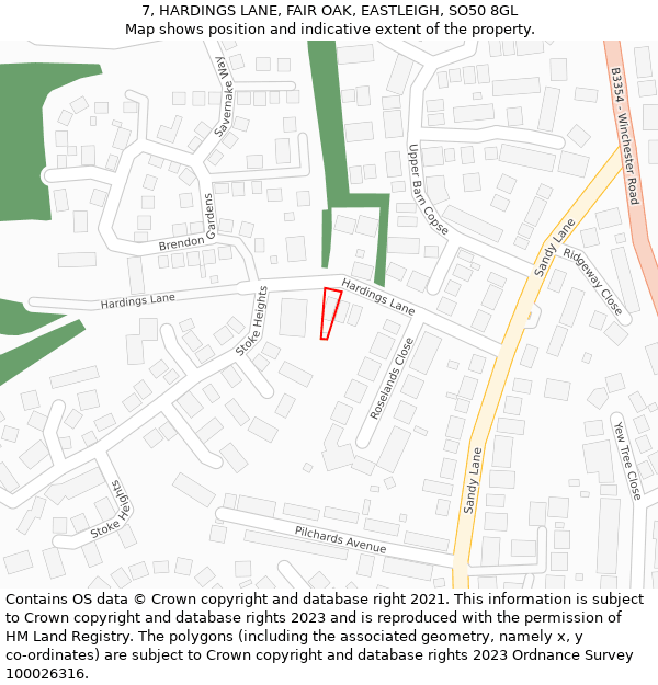 7, HARDINGS LANE, FAIR OAK, EASTLEIGH, SO50 8GL: Location map and indicative extent of plot