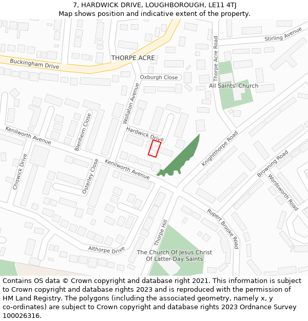 7, HARDWICK DRIVE, LOUGHBOROUGH, LE11 4TJ: Location map and indicative extent of plot