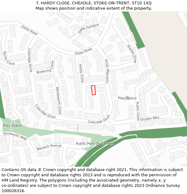 7, HARDY CLOSE, CHEADLE, STOKE-ON-TRENT, ST10 1XQ: Location map and indicative extent of plot