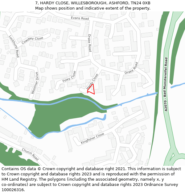 7, HARDY CLOSE, WILLESBOROUGH, ASHFORD, TN24 0XB: Location map and indicative extent of plot