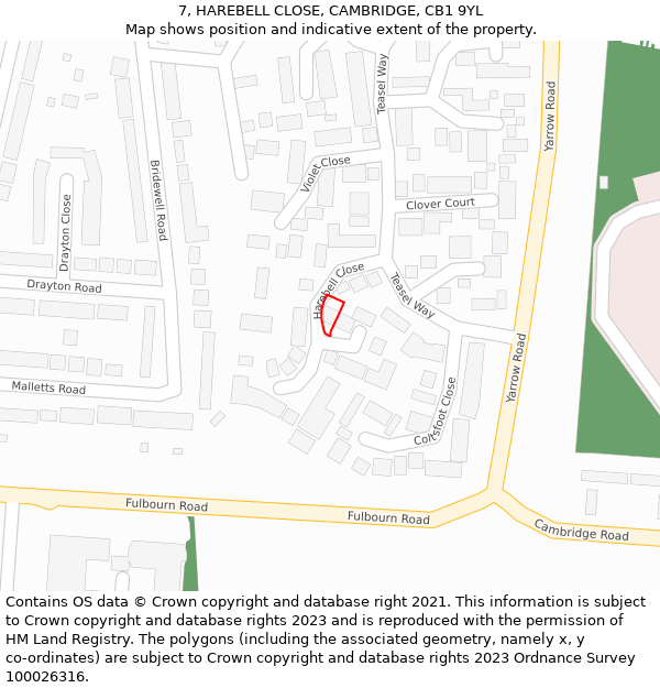 7, HAREBELL CLOSE, CAMBRIDGE, CB1 9YL: Location map and indicative extent of plot