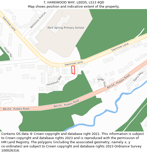 7, HAREWOOD WAY, LEEDS, LS13 4QD: Location map and indicative extent of plot