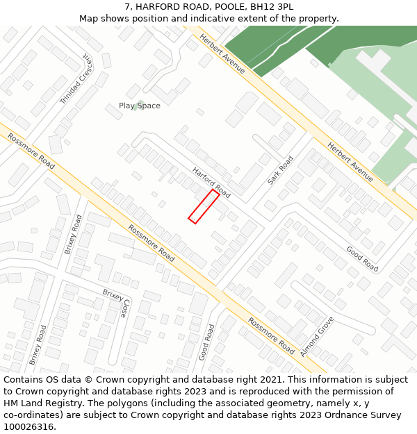 7, HARFORD ROAD, POOLE, BH12 3PL: Location map and indicative extent of plot