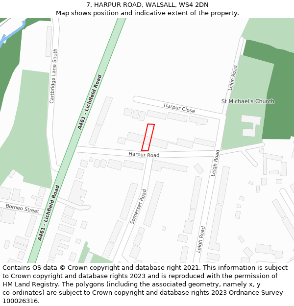 7, HARPUR ROAD, WALSALL, WS4 2DN: Location map and indicative extent of plot
