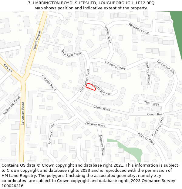 7, HARRINGTON ROAD, SHEPSHED, LOUGHBOROUGH, LE12 9PQ: Location map and indicative extent of plot