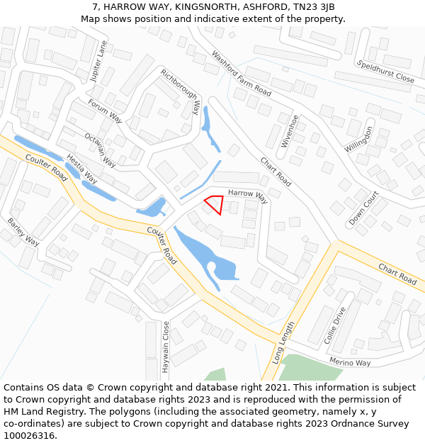 7, HARROW WAY, KINGSNORTH, ASHFORD, TN23 3JB: Location map and indicative extent of plot