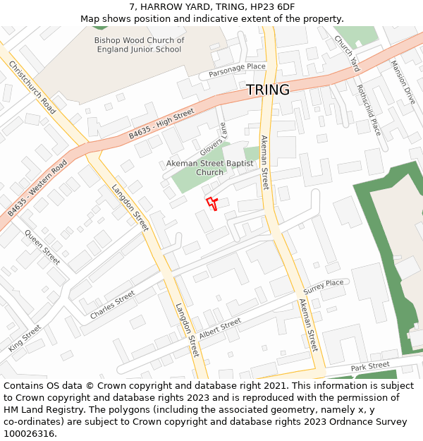 7, HARROW YARD, TRING, HP23 6DF: Location map and indicative extent of plot