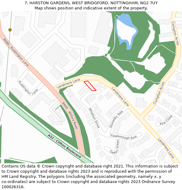 7, HARSTON GARDENS, WEST BRIDGFORD, NOTTINGHAM, NG2 7UY: Location map and indicative extent of plot