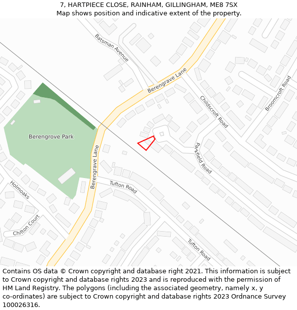 7, HARTPIECE CLOSE, RAINHAM, GILLINGHAM, ME8 7SX: Location map and indicative extent of plot