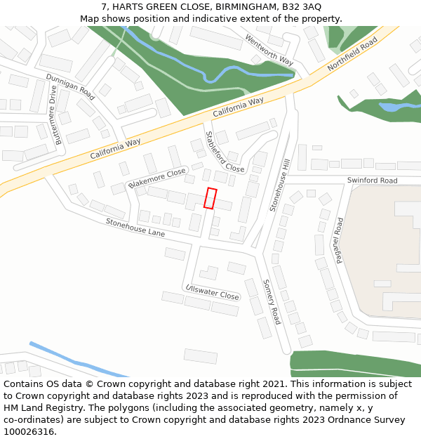 7, HARTS GREEN CLOSE, BIRMINGHAM, B32 3AQ: Location map and indicative extent of plot