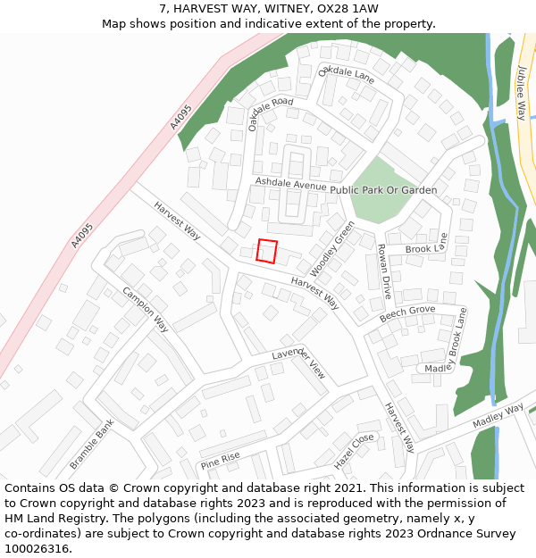 7, HARVEST WAY, WITNEY, OX28 1AW: Location map and indicative extent of plot