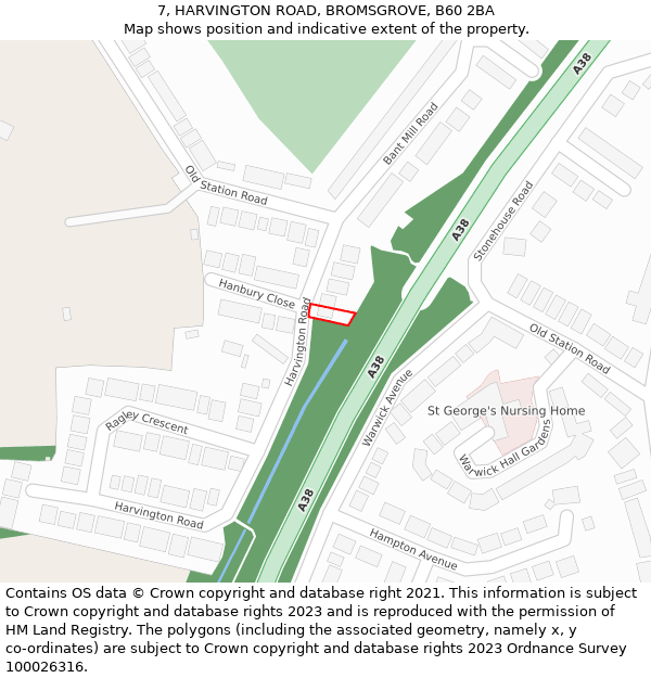 7, HARVINGTON ROAD, BROMSGROVE, B60 2BA: Location map and indicative extent of plot