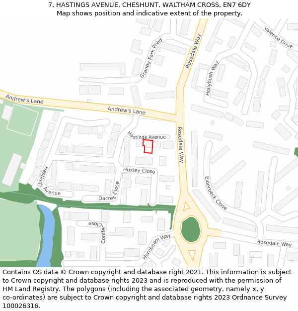 7, HASTINGS AVENUE, CHESHUNT, WALTHAM CROSS, EN7 6DY: Location map and indicative extent of plot