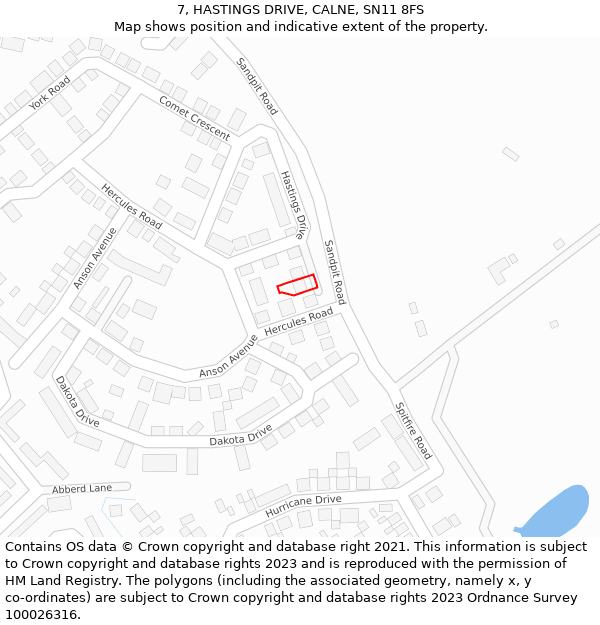 7, HASTINGS DRIVE, CALNE, SN11 8FS: Location map and indicative extent of plot