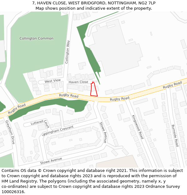 7, HAVEN CLOSE, WEST BRIDGFORD, NOTTINGHAM, NG2 7LP: Location map and indicative extent of plot